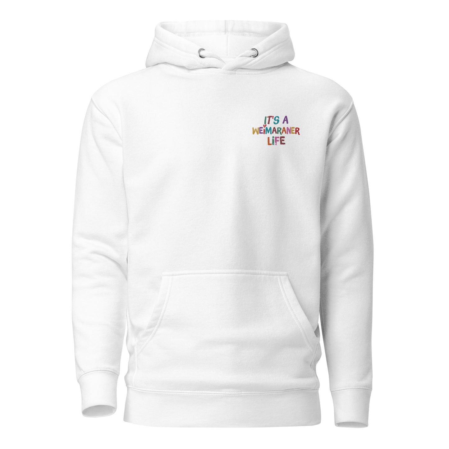 witte hoodie trui met opdruk It's a weimaraner life op de borst