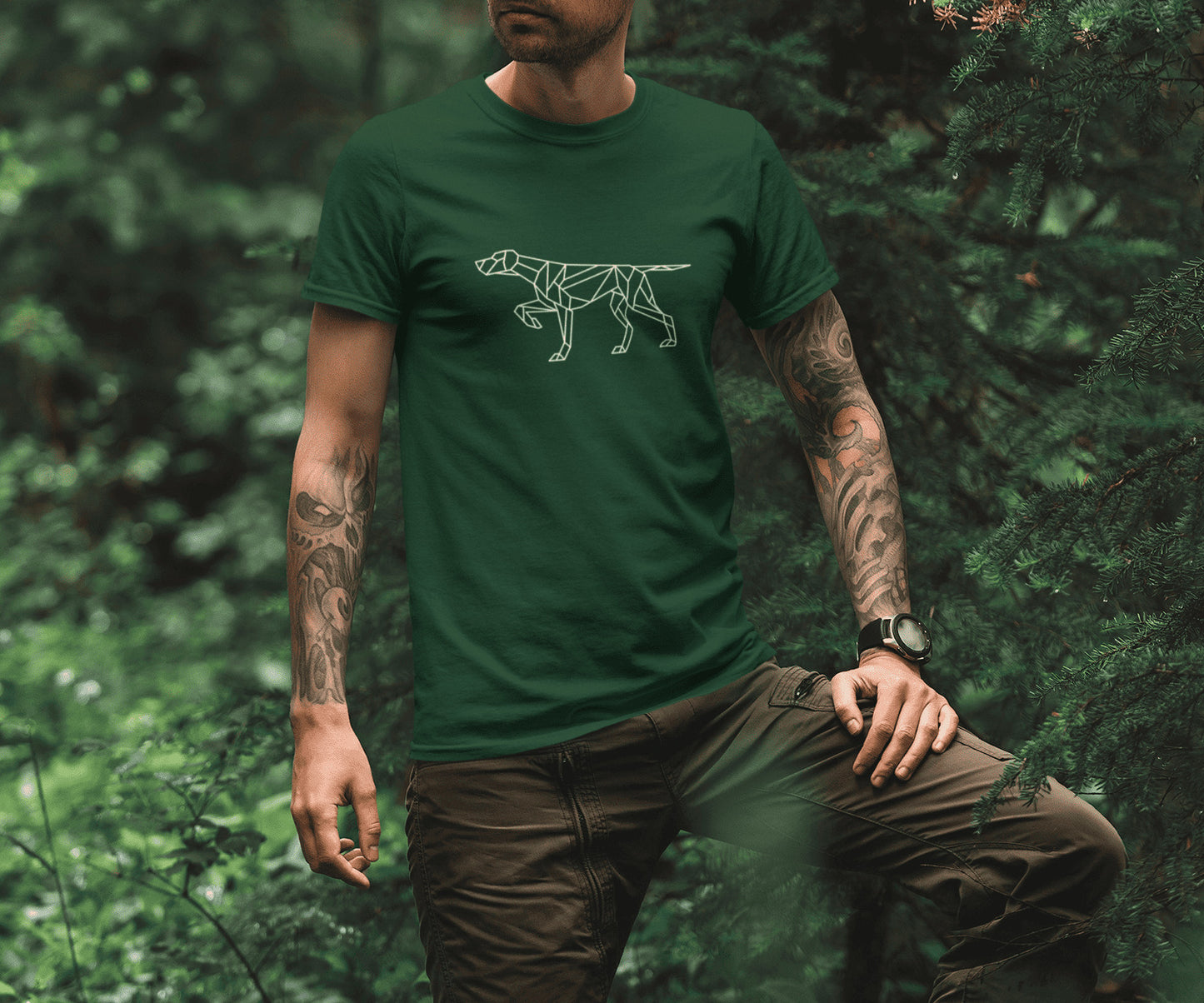 Jachthonden T-shirt met voorstaande jachthond - geometrisch design