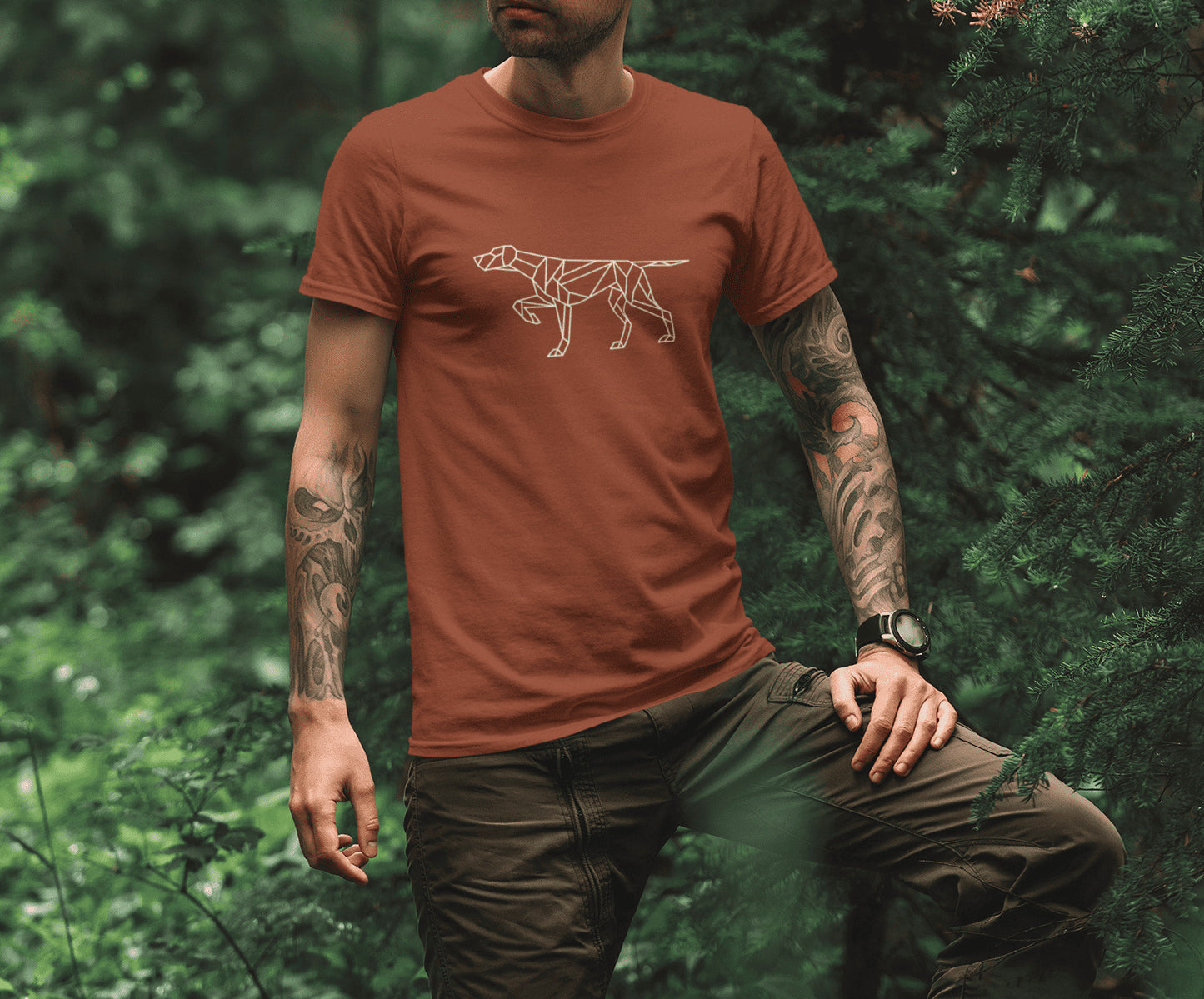 Jachthonden T-shirt met voorstaande jachthond - geometrisch design