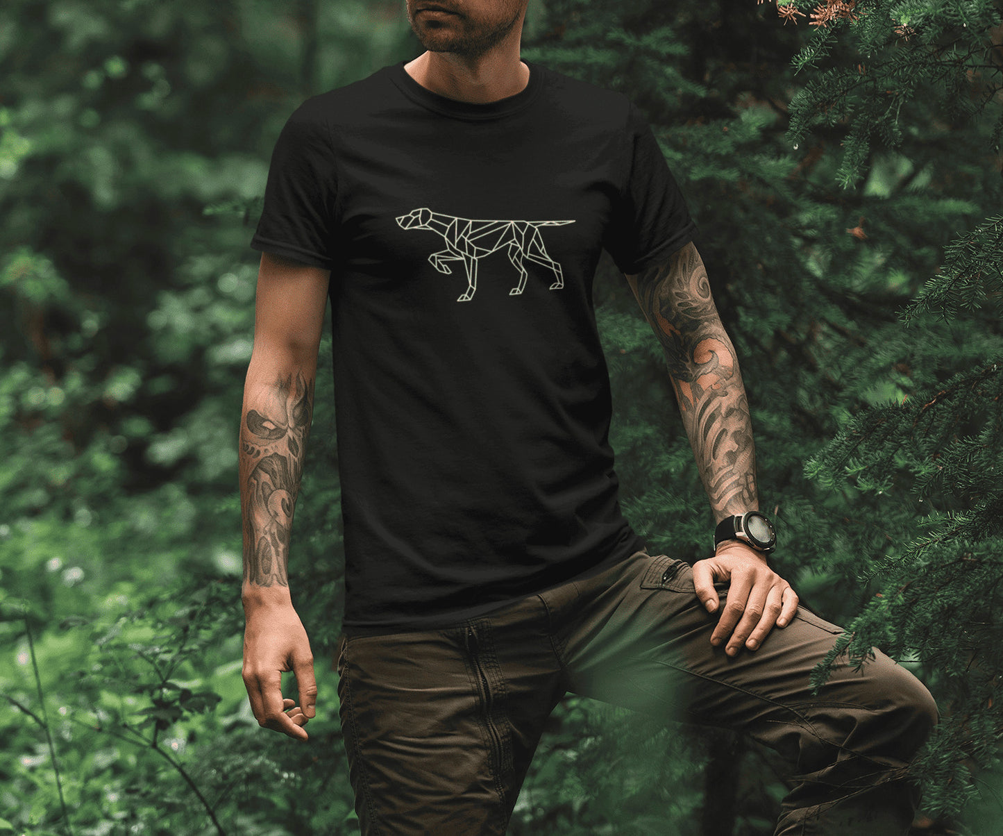 Jachthonden T-shirt met voorstaande jachthond - geometrisch design