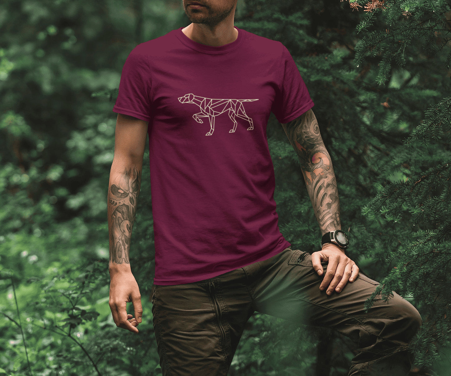 Jachthonden T-shirt met voorstaande jachthond - geometrisch design
