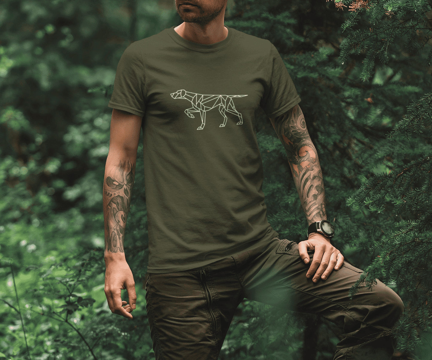 Jachthonden T-shirt met voorstaande jachthond - geometrisch design