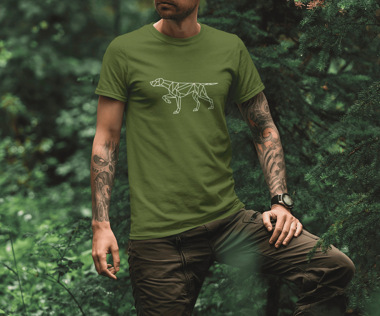 Jachthonden T-shirt met voorstaande jachthond - geometrisch design