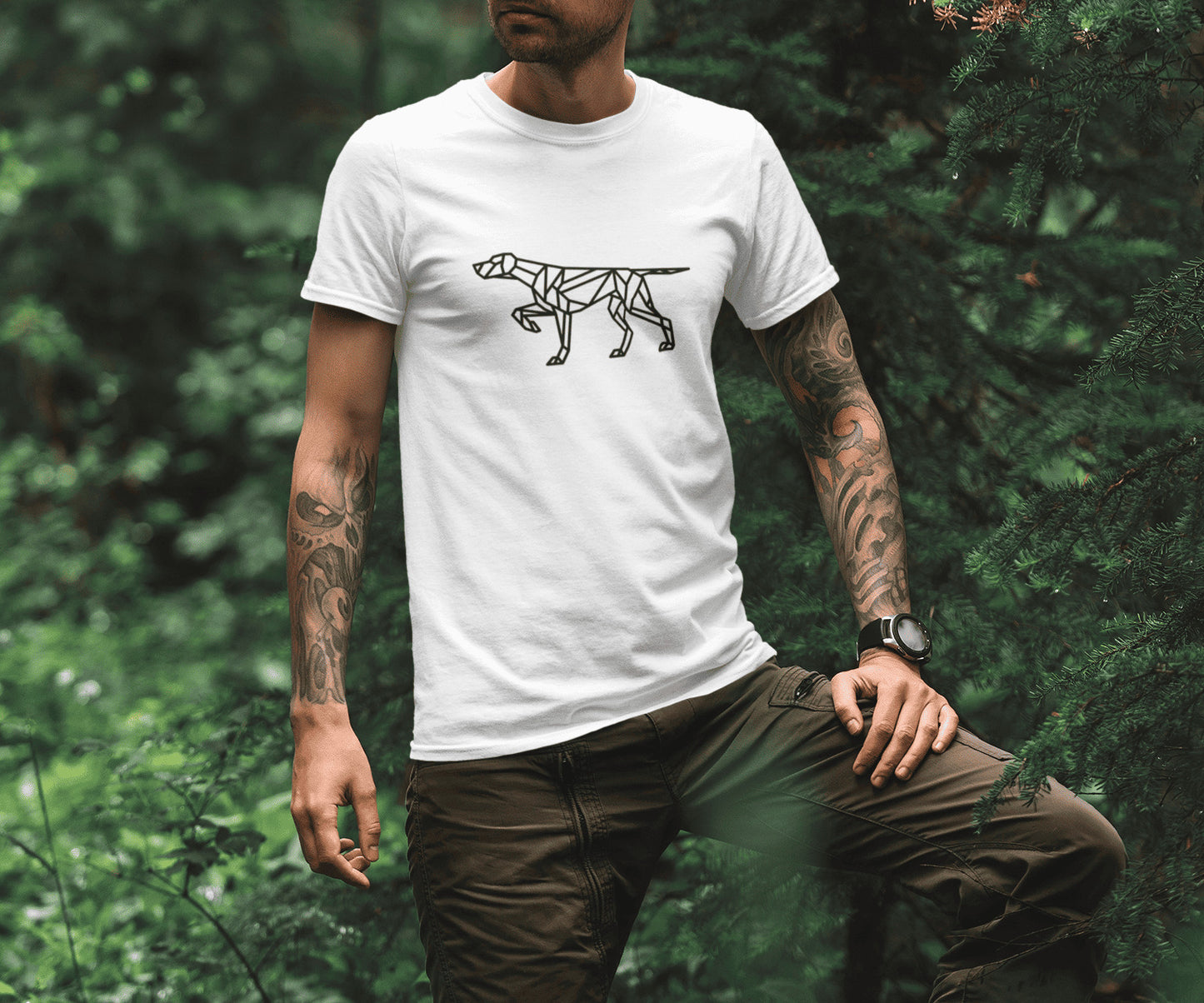 Jachthonden T-shirt met voorstaande jachthond - geometrisch design
