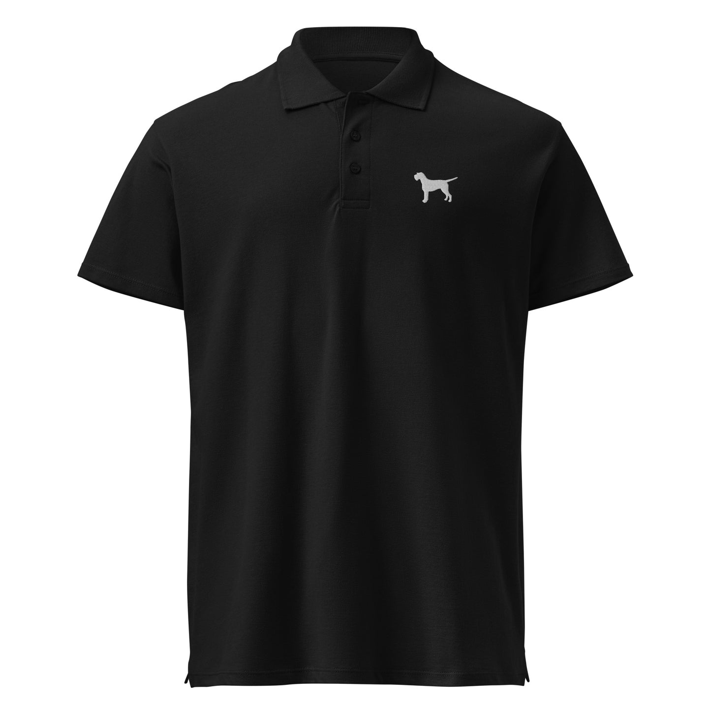 zwarte unisex polo met zilver grijze geborduurde duitse staande draadhaar op de borst – jachthondenstijl met een premium uitstraling.