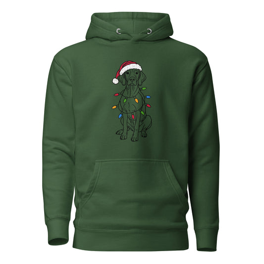 Groene vizsla kersttrui hoodie met kerstmuts en kerstlichtjes