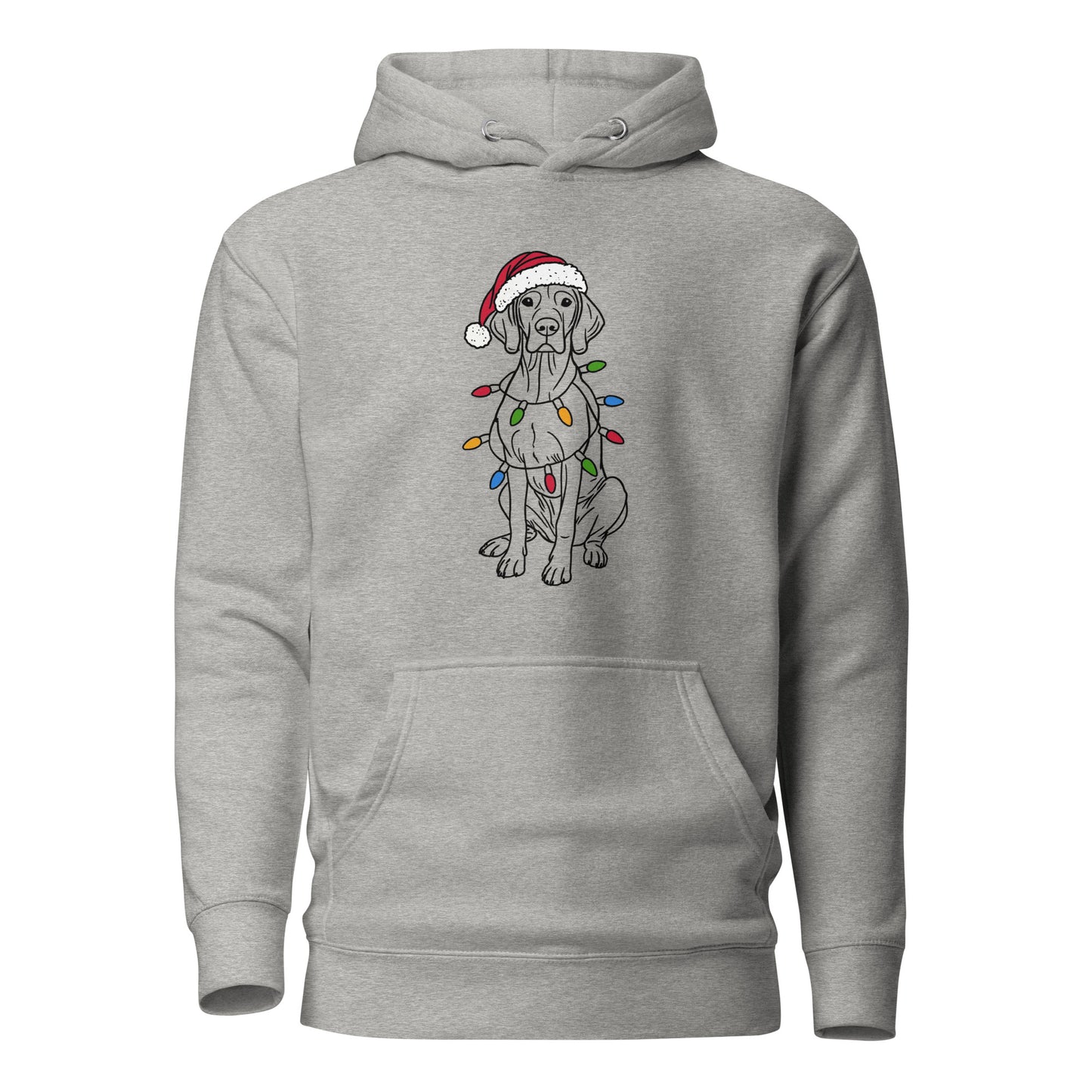 Grijze vizsla kersttrui hoodie met kerstmuts en kerstlichtjes