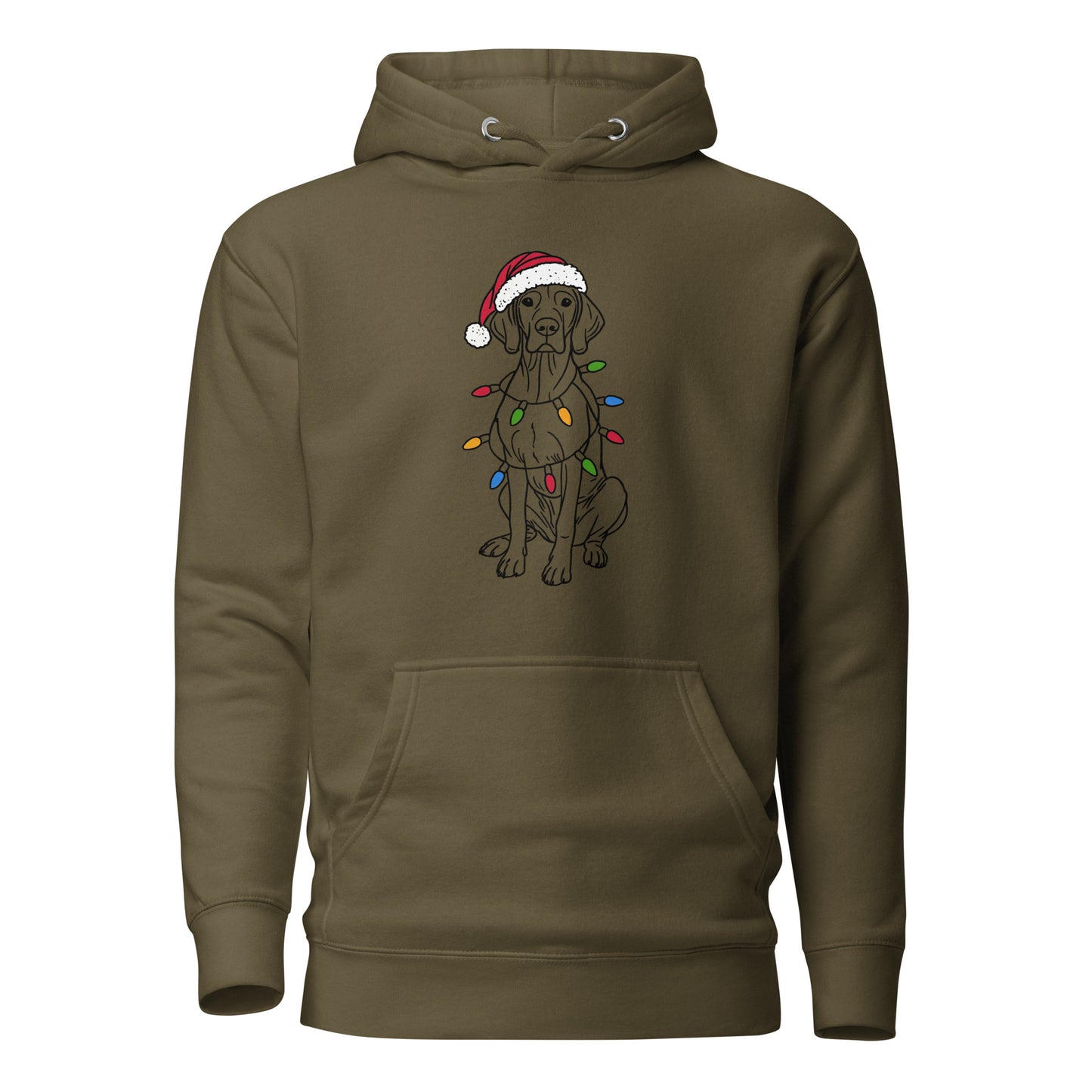 Leger groene vizsla kersttrui hoodie met kerstmuts en kerstlichtjes