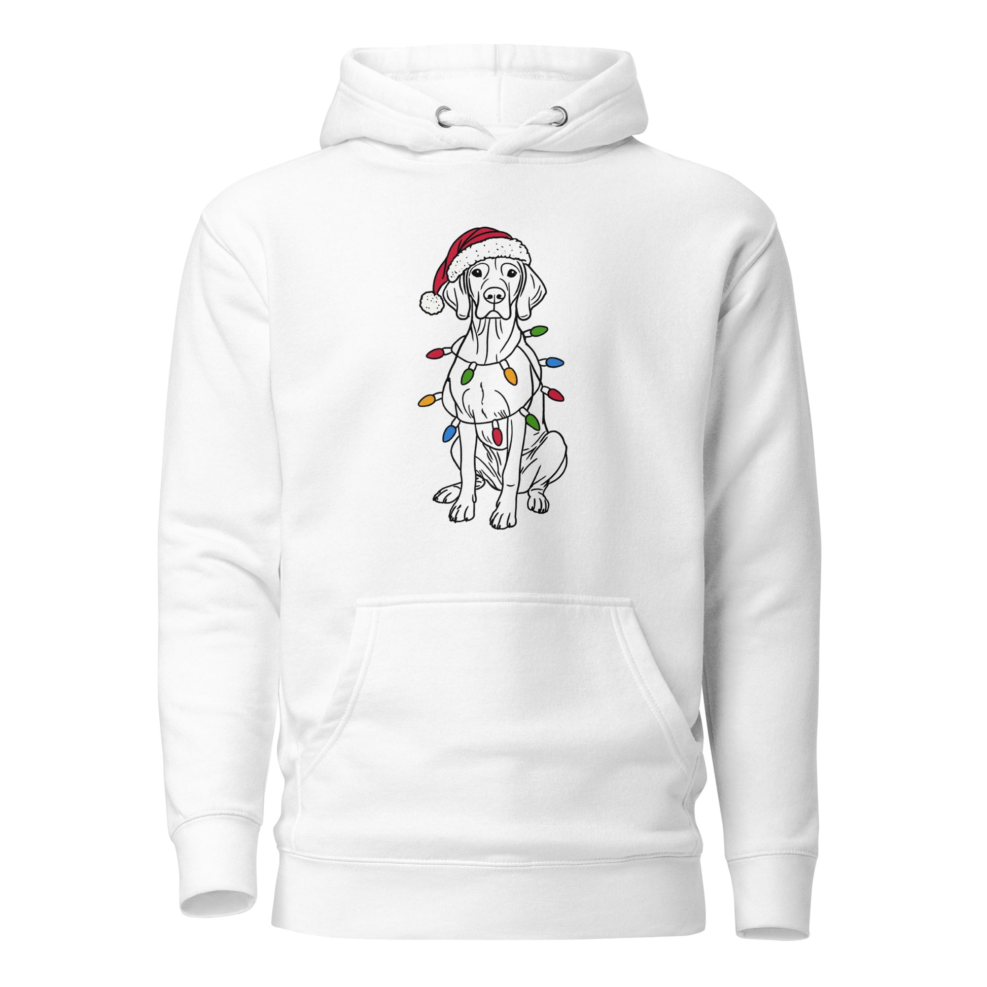Witte vizsla kersttrui hoodie met kerstmuts en kerstlichtjes