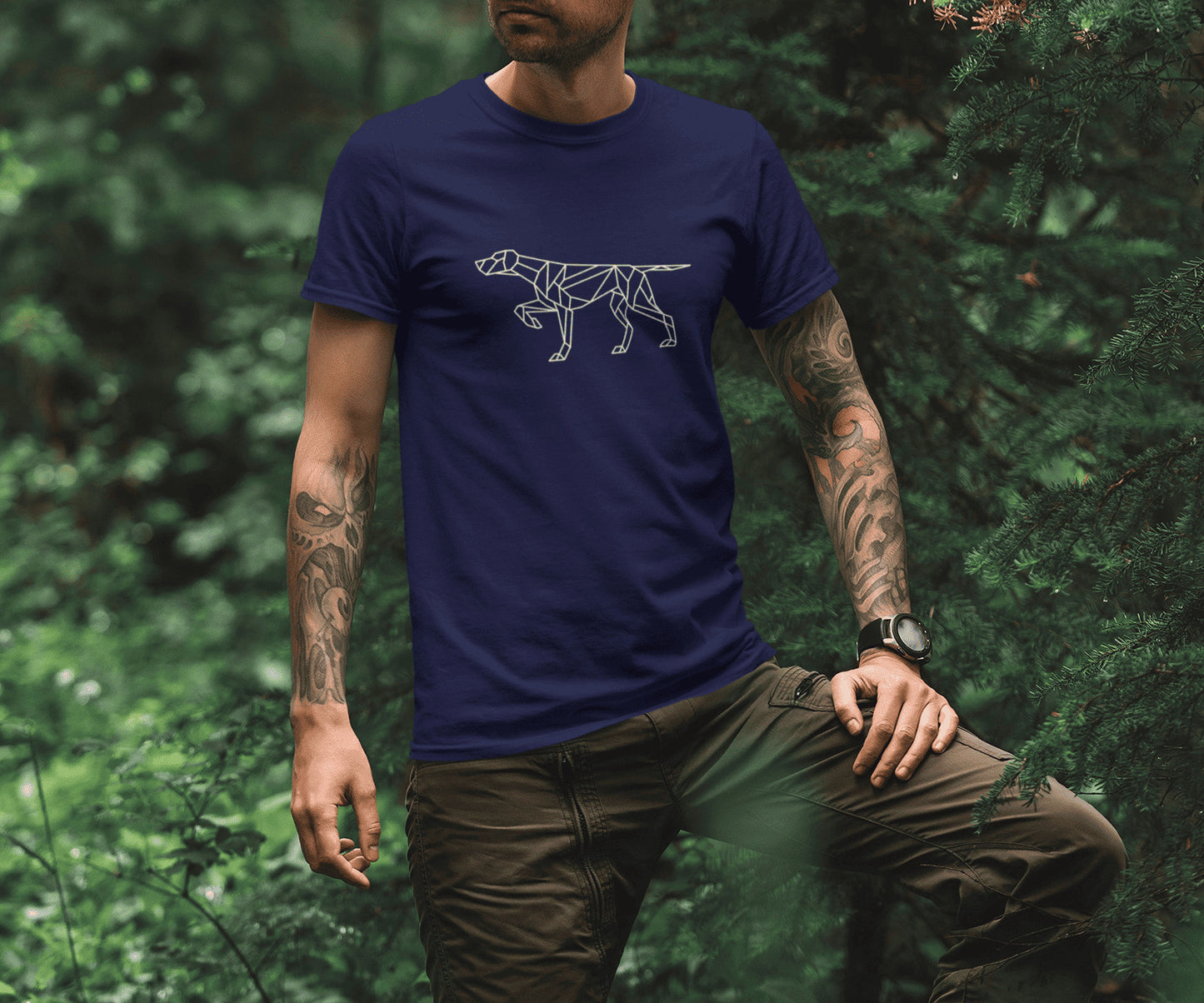 Jachthonden T-shirt met voorstaande jachthond - geometrisch design