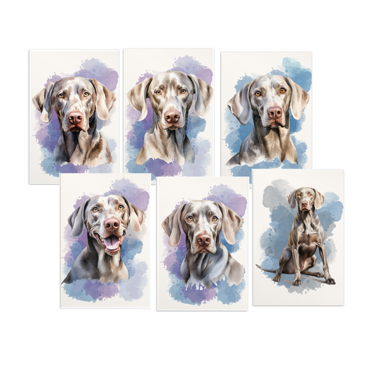 Weimaraner postkaartbundel - set van 6 Waterverf Illustraties