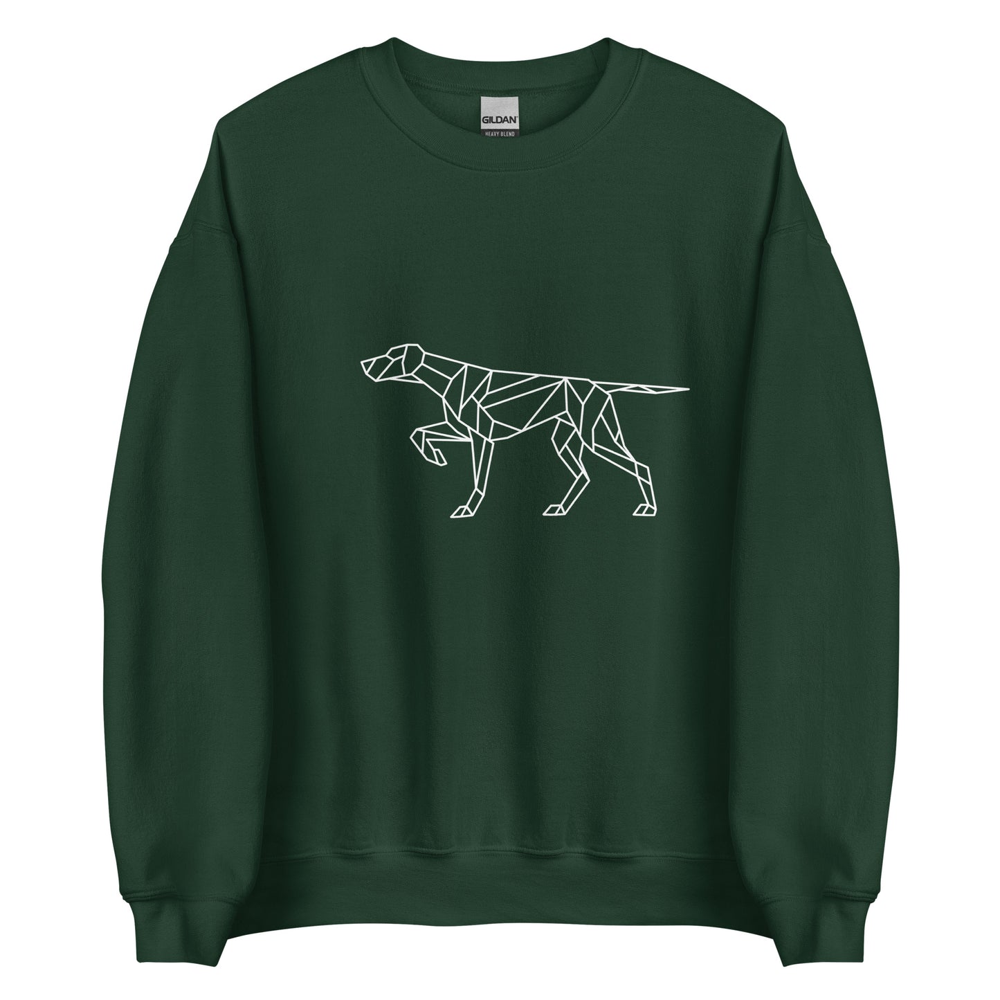 Groene trui met geometrische ontwerp van een voorstaande jachthond